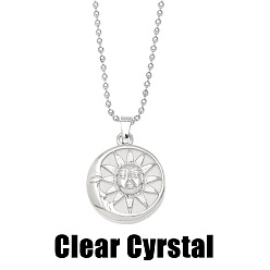 Clear Crystal Sun and Moon Pendant Necklace with Crystal & Agate for Women - Elegant Lock Collar Chain