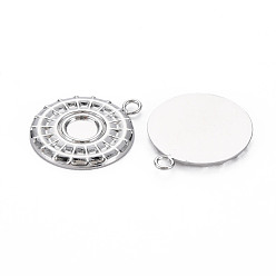 Stainless Steel Color 304 Stainless Steel Pendant Cabochon Settings, Cadmium Free & Nickel Free & Lead Free, Flat Round, Stainless Steel Color, Tray: 4.5mm, 18.5x15.5x1.5mm, Hole: 1.6mm
