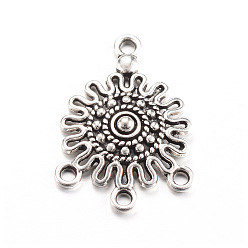 Antique Silver Tibetan Style Alloy Chandelier Components Links, Flat Round, Cadmium Free & Lead Free, Antique Silver, 26.5x19x3.5mm, Hole: 1.5~2mm