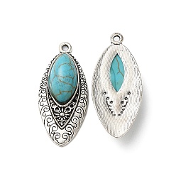 Antique Silver Synthetic Turquoise Pendants, Southwest Style, with Tibetan Style Alloy Findings, Leaf Charms, Antique Silver, 35x15.5x7mm, Hole: 1.6mm