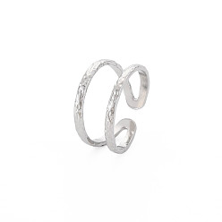Stainless Steel Color 304 Stainless Steel Double Line Open Cuff Ring for Women, Stainless Steel Color, US Size 8(18.1mm)