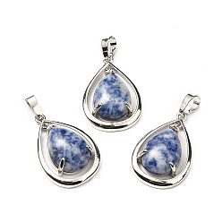 (306FM) Жонкиль матовый с лаймовой подкладкой Натуральные синие пятна яшмы подвески, слезоточивые прелести, с стеллаж металлизированный платины тон выводов латуни, без кадмия и без свинца, 30.5x20x8 мм, отверстие : 8x5 мм