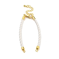 White Leather Braided Cord Link Bracelets, Fit for Connector Charms, with Long-Lasting Plated Rack Plating Colden Tone Brass Lobster Claw Clasp & Chain Extender, White, 6x1/8 inch(15.2cm), Hole: 2mm