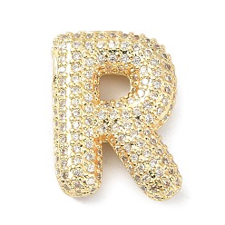 Letter R Rack Plating Brass Micro Pave Cubic Zirconia Pendants, Real 18K Gold Plated, Lead Free & Cadmium Free, Letter, Letter R, 23.5x17.5x5.5mm, Hole: 4x2.5mm