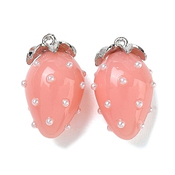 Pink Colgantes de la resina, encanto de fresa, con la aleación, Platino, rosa, 29x17.5x16 mm, agujero: 1.5 mm