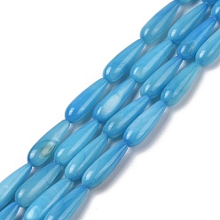 Deep Sky Blue Natural Freshwater Shell Beads Strands, Dyed, Teardrop, Deep Sky Blue, 15.5x5mm, Hole: 0.4mm, about 25pcs/strand, 15.08''(38.3cm)
