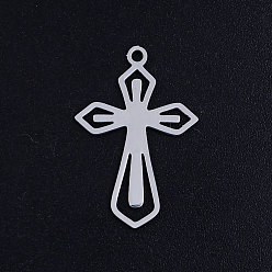 Stainless Steel Color 201 Stainless Steel Pendants, Cross, Stainless Steel Color, 24.5x16x1mm, Hole: 1.5mm
