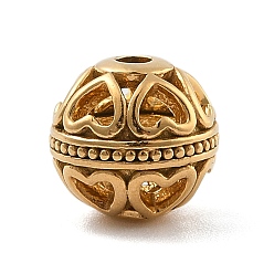 Золотой 304 из нержавеющей стали бусы, круглый с полым сердцем, ионное покрытие (ip), золотые, 10.5x9.5 мм, отверстие : 2 мм