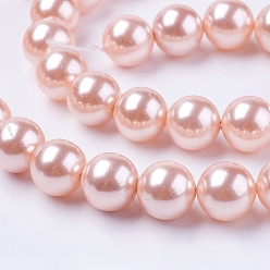 Pink Shell Pearl Beads Strands, Round, Pink, 6mm, Hole: 1mm, about 63pcs/strand, 15.7 inch