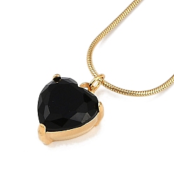 Черный Вакуумное покрытие pvd 304 кулон в форме сердца из нержавеющей стали с кубическим цирконием, ожерелья в виде круглой змеиной цепи для женщин, золотые, чёрные, 17.91 дюйм (45.5 см)