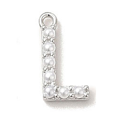 Letter L Подвески из искусственного жемчуга, с фурнитурой из экологически чистой латуни, без свинца и без кадмия, письмо амулеты, Письмо L, 15x7x3 мм, отверстие : 1.4 мм