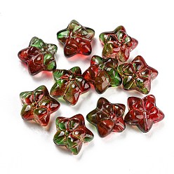 Dark Red Transparent Glass Beads, Star with Bowknot, Dark Red, 13.5~14x14.5x7~8mm, Hole: 1.2mm