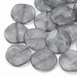 Gray Acrylic Beads, Imitation Gemstone Style, Two Tone Color, Waved Flat Round, Gray, 30x7mm, Hole: 2mm, about 116pcs/500g