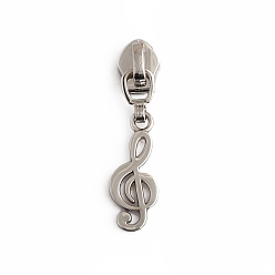Platinum Zinc Alloy Zipper Head with Musical Note Charms, Zipper Pull Replacement, Zipper Sliders for Purses Luggage Bags Suitcases, Platinum, 4~6cm
