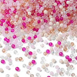 Pink Glass Beads, Mixed Style, Faceted Rondelle, Pink, 4x3.5mm, Hole: 1mm, about 500pcs/bag