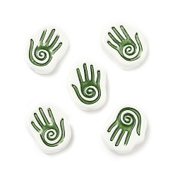 Зеленый Фарфоровые бусины ручной работы, ладонь, зелёные, 20x16.5x7.5 мм, отверстие : 2.5 мм