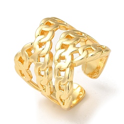Real 18K Gold Plated Rack Plating Brass Open Cuff Rings for Women, Curb Chains Shape, Real 18K Gold Plated, Inner Diameter: 17.4mm