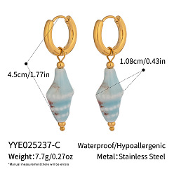 Синий Серьги-кольца в форме ракушки из нержавеющей стали, реальный 18 k позолоченный, синие, 45x10.8 мм