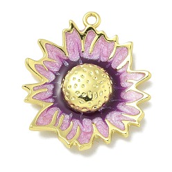 Лиловый Подвески из латуни с эмалью в стойку, долговечный, без свинца и без кадмия, прелести подсолнуха, реальный 18 k позолоченный, сирень, 28.5x24.5x4.5 мм, отверстие : 2 мм