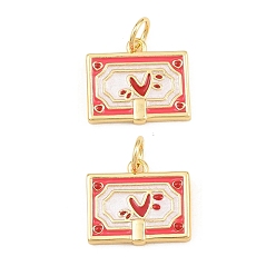 Real 18K Gold Plated Brass Enamel Pendants, Envelope with Heart Charms, Rack Plating, Long-Lasting Plated, Lead Free & Cadmium Free, Real 18K Gold Plated, 12x14x2.5mm, Hole: 3mm