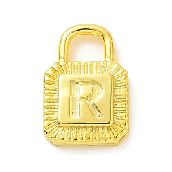 Letter R Eco-friendly Rack Plating Brass Pendants, Cadmium Free & Lead Free, Long-Lasting Plated, Lock with Alphabet, Real 18K Gold Plated, Letter.R, 15x10x3mm, Hole: 3.5x4mm