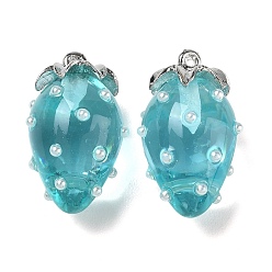 Cielo Azul Colgantes de la resina, encanto de fresa, con la aleación, dorado, el cielo azul, 29x17.5x16 mm, agujero: 1.5 mm