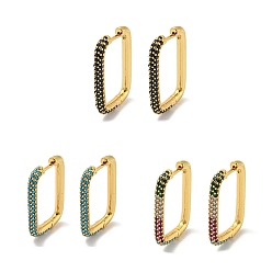 Mixed Color Brass Micro Pave Cubic Zirconia Huggie Hoop Earrings, Rectangle, Golden, Mixed Color, 29.5x19.5x3.5mm, Pin: 1mm