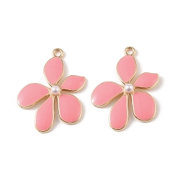 Pink Подвески из эмали и сплава, , с абс пластмассовой имитационной жемчужиной, стойки покрытие, золотые, розовые, 34x24.5x4.5 мм, отверстие : 2 мм