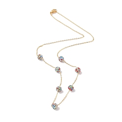Colorful Polymer Clay Rhinestone Beads Necklace, 304 Stainless Steel Cable Chain Necklaces for Women, Colorful, 17.91 inch(45.5cm)