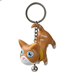 Peru Resin Keychains, with PU Leather Decor and Alloy Split Rings, Cat Shape, Peru, 9cm