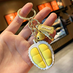 Durian PVC Plastic Keychain, with Alloy Key Rings & Swivel Lobster Claw Clasps, Fruit, Durian Pattern, Pendant: 6x5.5cm