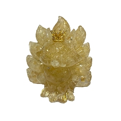 Citrine 9-Tailed Fox Citrine Display Decorations, Gems Crystal Ornament, Resin Home Decorations, 60x45x60mm