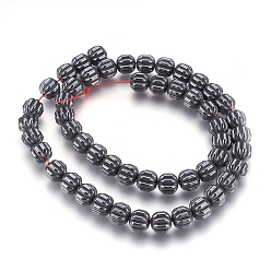 Original Color Non-magnetic Synthetic Hematite Bead Strands, Corrugated Beads, Pumpkin, Original Color, 8x7.5mm, Hole: 1mm, about 51pcs/strand, 15.9 inch(40.5cm)