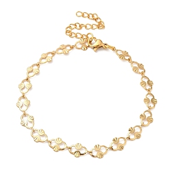 Flower 304 Stainless Steel Chain Bracelet for Women, Golden, Flower, 7-1/2 inch(19cm), Link: 11x6.5mm