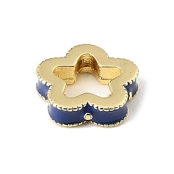 Bleu Foncé Perles d'espacement en laiton émaillé en forme de fleur, plaqué longue durée, sans cadmium et sans plomb, réel 18 k plaqué or, crémaillère plaquage, bleu foncé, 11.5x11.5x3mm, Trou: 6x7mm