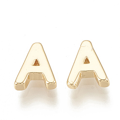 Letter A Brass Charms, Nickel Free, Real 18K Gold Plated, Letter.A, 7~8.5x4~7.5x2mm, Hole: 1mm