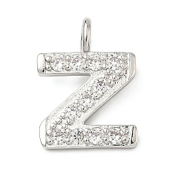Letter Z Латунные микропаве прозрачные подвески с фианитом, без кадмия и без свинца, долговечный, стойки покрытие, платина, Письмо Z, 19x14x2.5 мм, отверстие : 2.5 мм