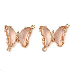 Light Salmon Brass Pave Faceted Glass Connector Charms, Golden Tone Butterfly Links, Light Salmon, 20x22x5mm, Hole: 1.2mm