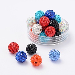 Mixed Color Polymer Clay Rhinestone Beads, Pave Disco Ball Beads, Grade A, Round, Half Drilled, Mixed Color, 8mm, Hole: 1mm, PP13(1.9~2mm)