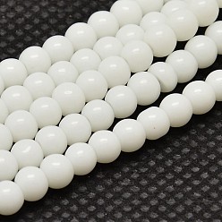 White Opaque Solid Color Glass Round Beads Strands, Grade AA, White, 8mm, Hole: 1mm, about 40pcs/strand, 12 inch
