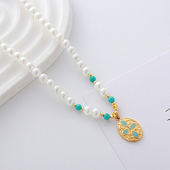 Cross Модные 304 ожерелья с подвесками из нержавеющей стали, Ожерелья из искусственного жемчуга для женщин, реальный 18 k позолоченный, крестик, 15.35 дюйм (39 см)