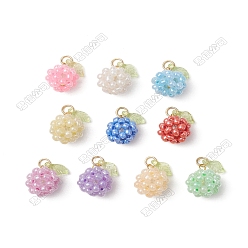 (52) Непрозрачная лаванда 10шт 10цвета стеклянные бисерные фруктовые подвески, с открытыми пружинными кольцами из нержавеющей стали 304, разноцветные, 14.5x12 мм, 1 шт / цвет