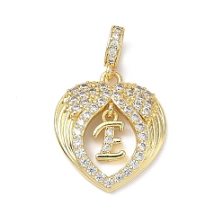 Letter E Латунные микропаве прозрачные подвески с фианитом, крыло с буквенными подвесками, без свинца и без кадмия, долговечный, стойки покрытие, реальный 18 k позолоченный, Письмо E, 20.5x18x3.5 мм, отверстие : 4.5x3.5 мм