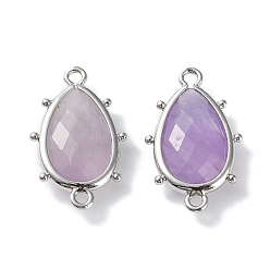 Amethyst Natural Amethyst Connector Charms, with Platinum Plated Brass Edge Loops, Faceted, Teardrop, 24x14.5x5mm, Hole: 1.2mm & 1.4mm