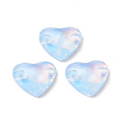 Светло-Голубой Эффект мокко форма сердца пришивка стразами, k 5 стеклянный страз, 2-отверстие ссылка, плоская спинка с покрытием, швейные украшения, Небесно-голубой, 14x16x5 мм, отверстие : 1 мм
