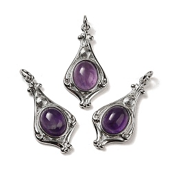 Amethyst Natural Amethyst Pendants, Teardrop Charms with Rack Plating Platinum Tone Brass Findings, Cadmium Free & Lead Free, 30x14.5x5.7mm, Hole: 2.7mm
