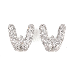 Letter W Латунные микропаве из прозрачного кубического циркония, без кадмия и без свинца, стойки покрытие, долговечный, платина, Буква W, 13.5x13x5.4 мм, отверстие : 2.3x11 мм