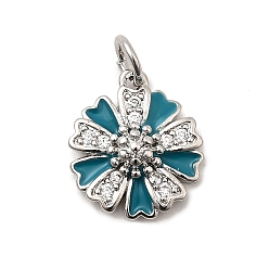 чирок Стойки обшивки латунные подвески, с кубического циркония и эмали, , долговечный, без свинца и без кадмия, с целью перехода в кольце, платина, зелено-синие, 14x12.5x4 мм, отверстие : 3.5 мм