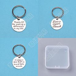 Platinum ARRICRAFT 6Pcs 3 Style 304 Stainless Steel Lettering Keychains, Teachers' Day Theme, Flat Round with Word, Stainless Steel Color, 5cm, 2pcs/style