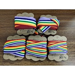 Colorful Fingerinspire Stripe Double Face Rainbow Ribbon, Polyester Grosgrain Ribbon, for Crafts, DIY Sewing Accessories, Gift Boxes Wrapping, with Cardboard Display Cards, Colorful, 5/8~1-1/2 inch(15~40mm), about 25m/set